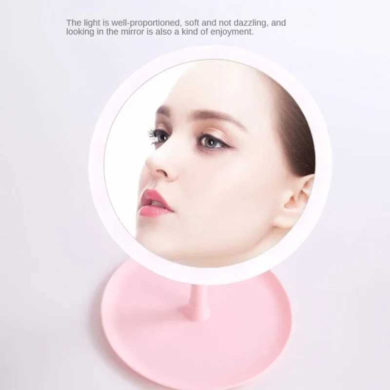New Makeup Mirror with Led Light USB Mirrors Portable Desk Vanity Mirror Touch Screen Adjustable Tricolor HD Light Natural Light Y240819