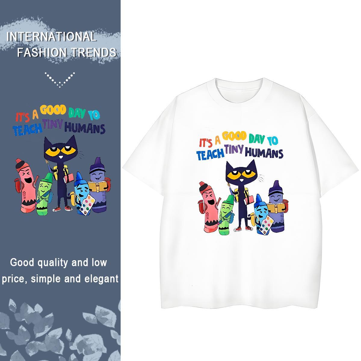 Fashion Casual Womens Tshirts Sports Street Wear Short Sleeve O-Neck Top Tees Nice 230g Pure Cotton cat Plus Size Custom T shirt
