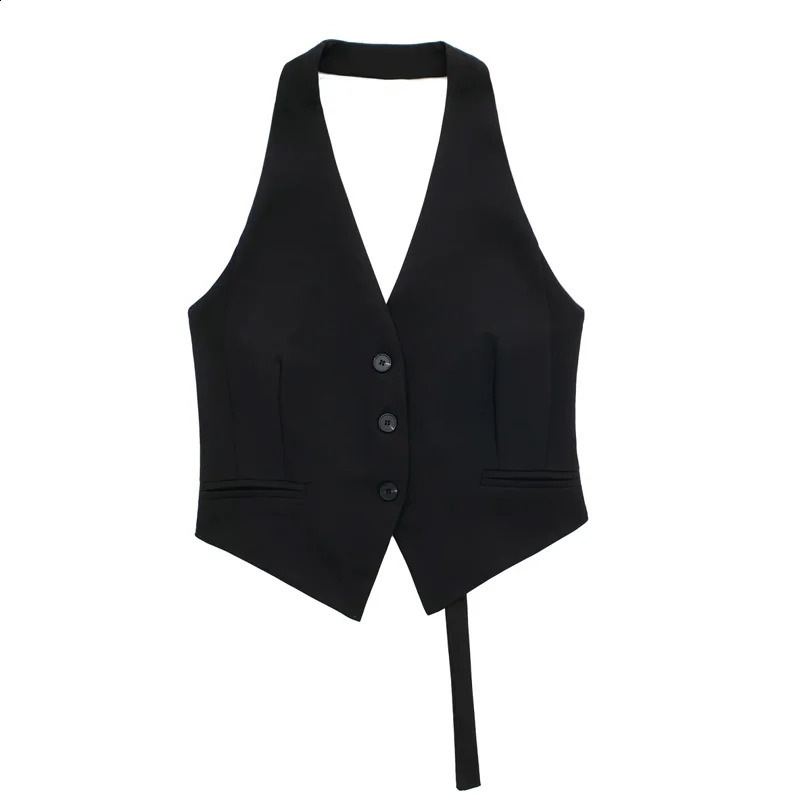TRAF camisole formal womens vest shoulder backless black and white short sleeved casual sleeveless 240819