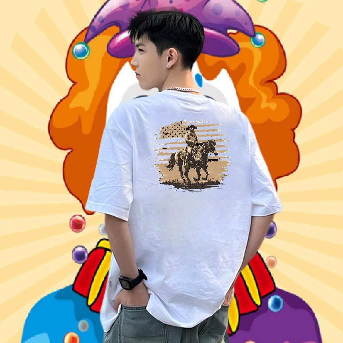 Stylist Couples T Shirts horse Casual 100% Cotton 230g Tees O-Neck Short Sleeve TOP Quality Mens T Shirts DIY Anime