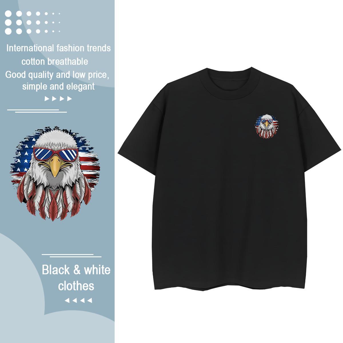 Comfortable Mens Tshirts Hip Hop 230g 100% Cotton Cartoon Print Breathable Crew Neck eagle Men T Shirts DIY Tees