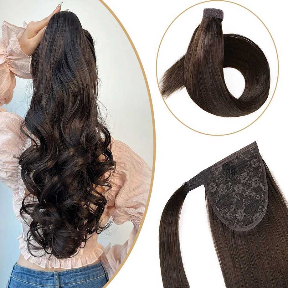 100% artificial hair ponytail with clip on magic cream invisible ponytail wrapped around a soft straight ponytail W240817