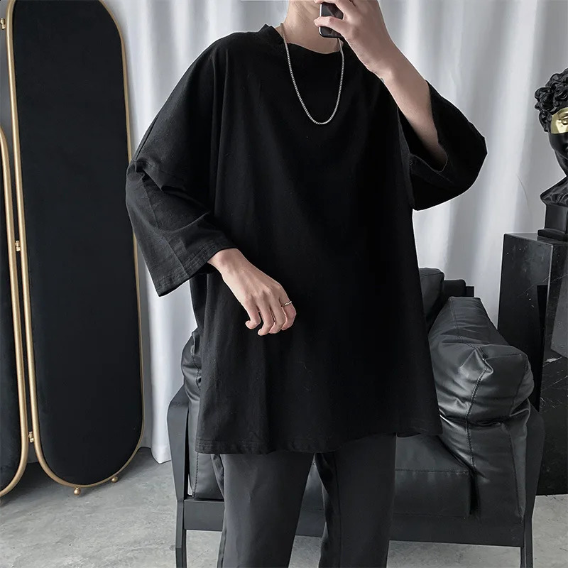 Black Gray Solid Brief Casual Fashion Men T Shirts Long Sleeve Autumn Spring Clothing Harajuku Loose Studen Top Oversized 240820