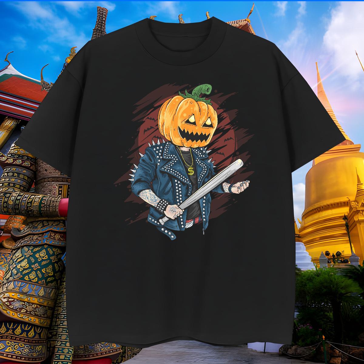 Cool Design T Shirts Men pumpkin O-Neck Short Sleeve Casual Black Oversized 230g Pure Cotton Couples T Shirts Designer Clothings