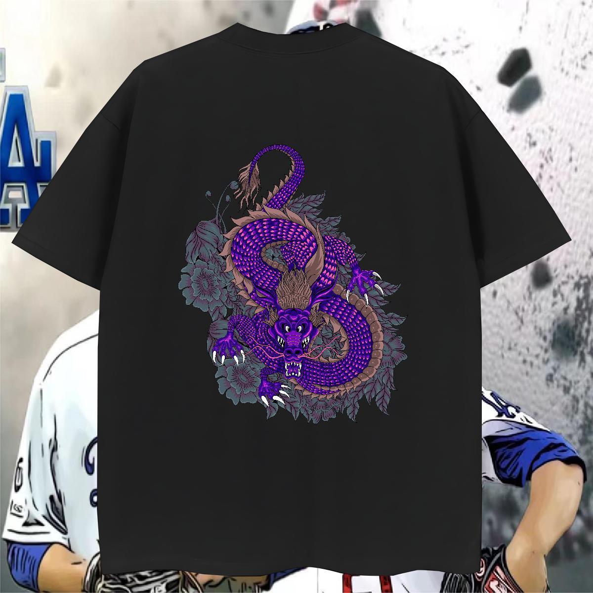 T Shirt For Man 230g Cotton dragon Daily Wear Crew Neck Custom Printed Mens Tshirts DIY Customized Loose Fit Tee Shirt