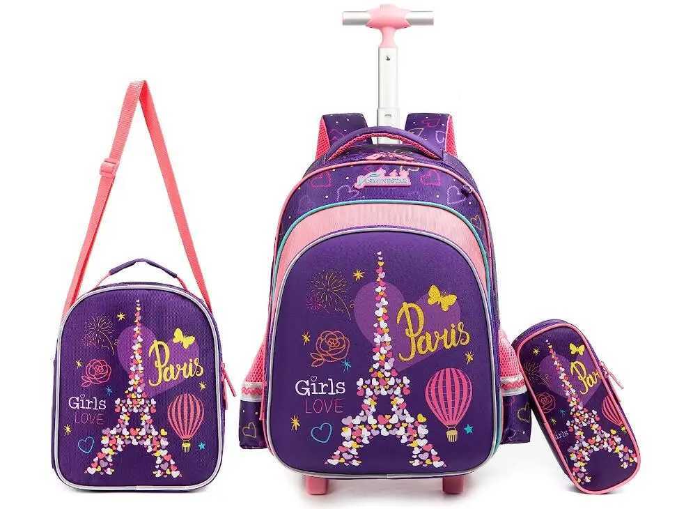 Kids Backpack with Wheels 3 pcs School Rolling Backpack for Girl Roller Backpack On Wheels Elementary Students Carry on Trolley Y240820