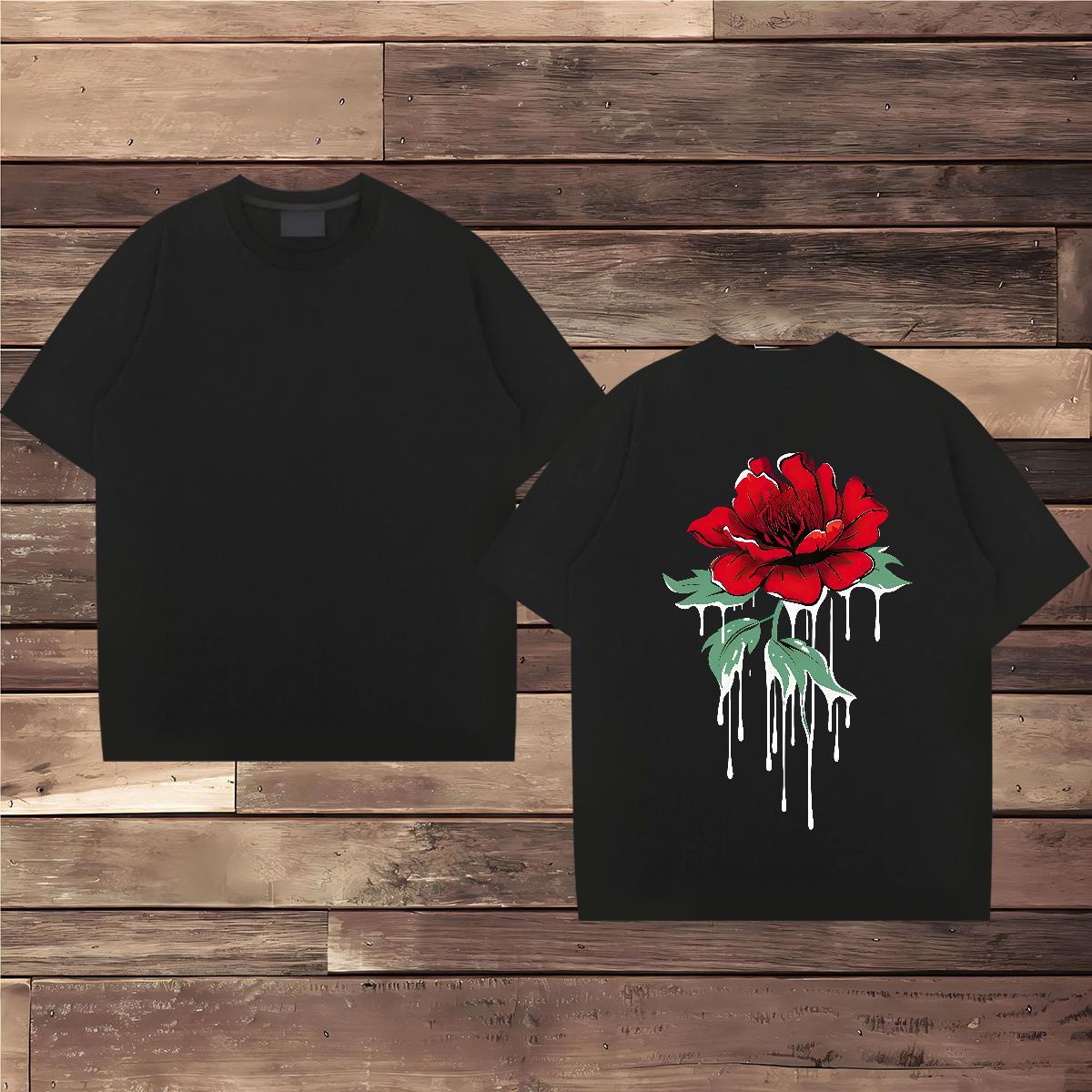 2024 Designer Men Tops Tees flower Daily Outfit 100% Cotton 230g Tee Shirt O Neck Short Sleeves TOP Quality T Shirt For Man Oversized 3XL 4XL