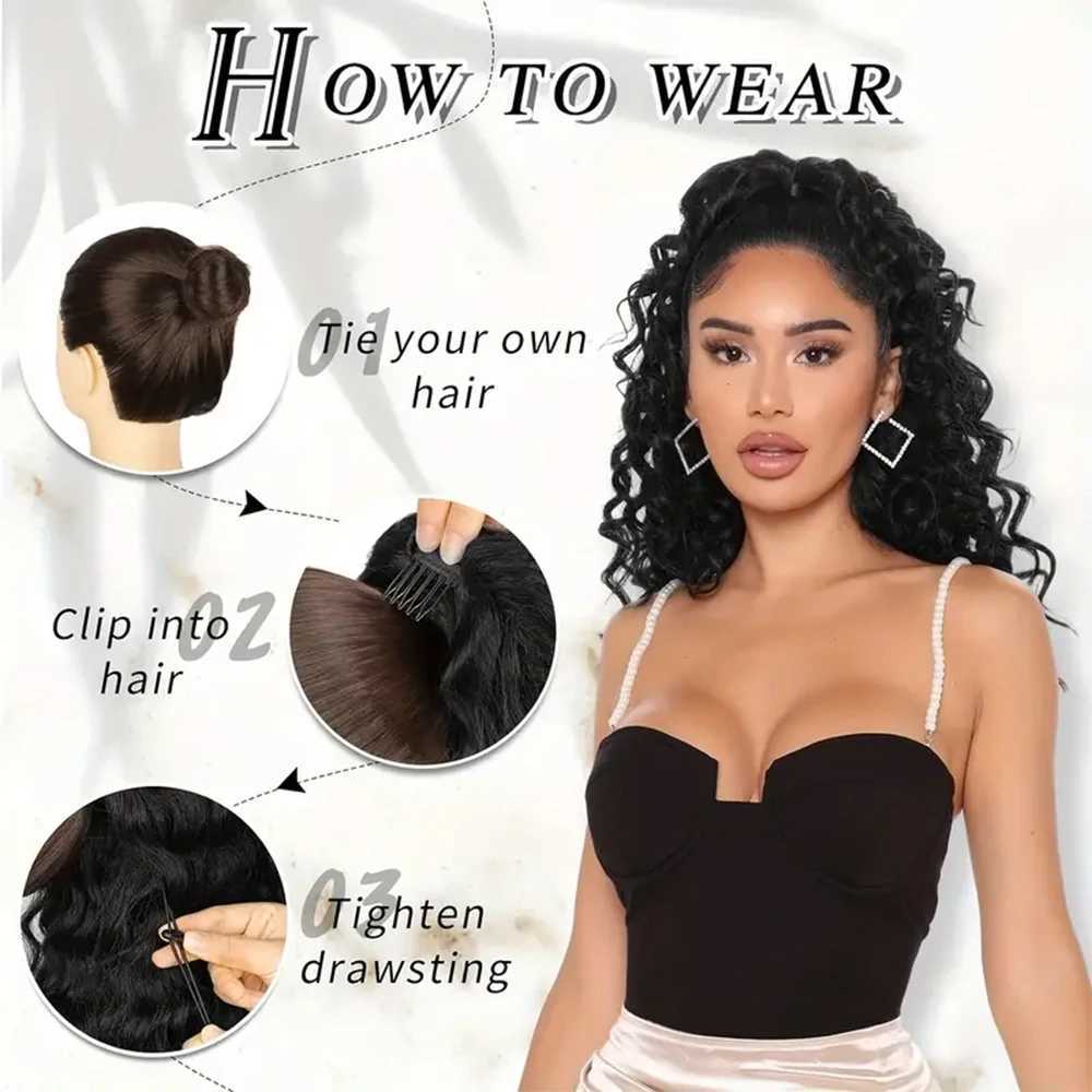 25cm fluffy water wave brushed synthetic ponytail hair extension Wigs curly hair fake ponytail women wear Wigs daily W240817