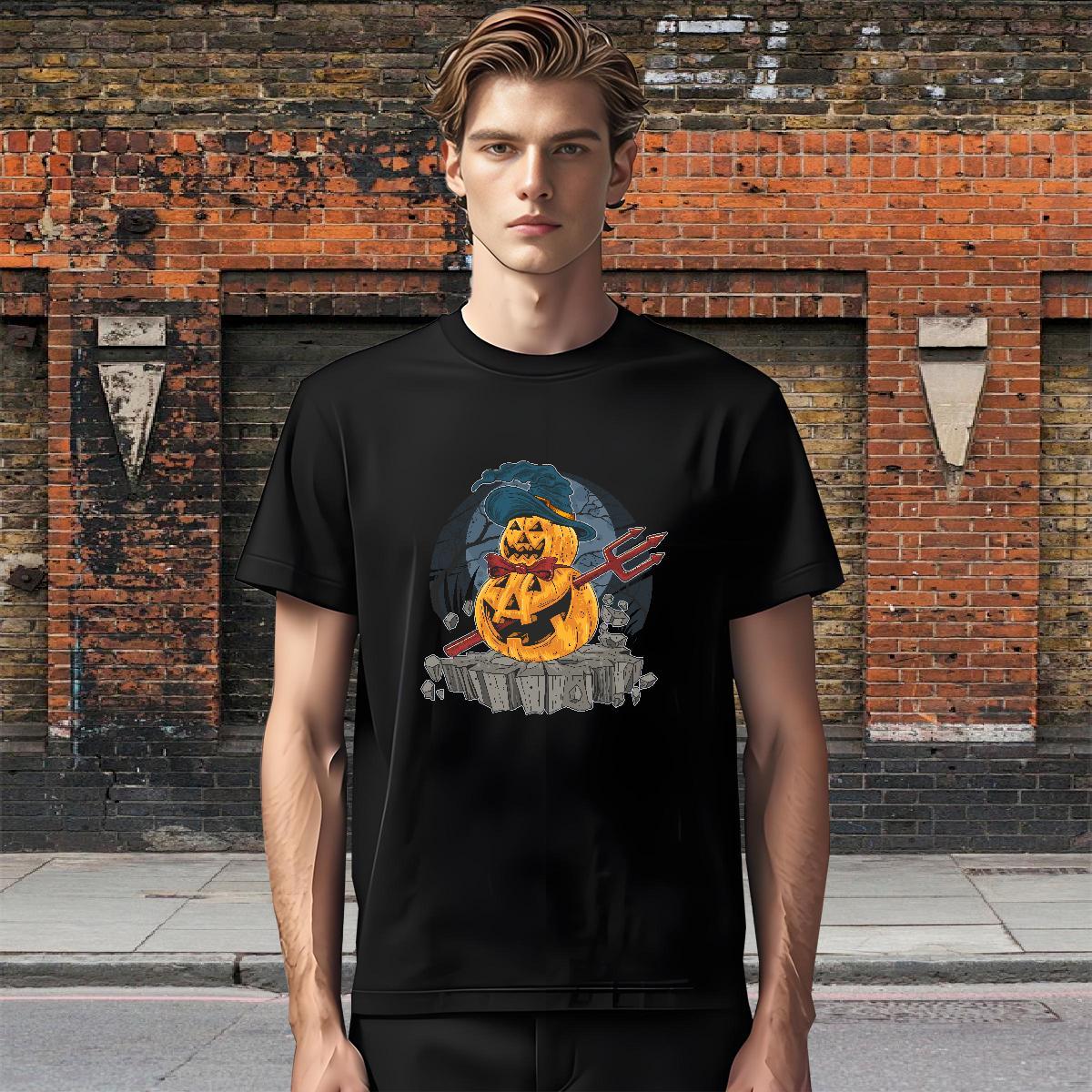 DIY Tshirts pumpkin Street 230g 100% Cotton Top Tees Crew Neck Breathable Brand T Shirt For Man Floral Print