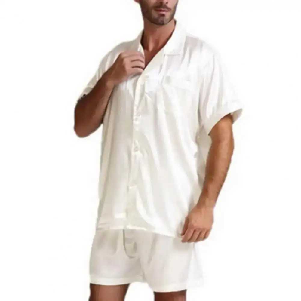 2-piece/set mens sleepwear set short sleeved loose sleep elastic waist shorts silk mens sleepwear setW240719