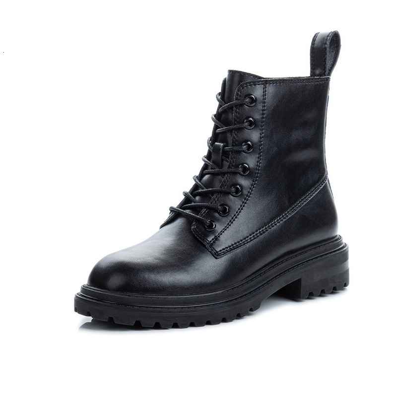 Ddmysports Autumn And Winter New British Style Casual Martin Boots With Plush Thick Eels Round Toe Short Genuine Leather Women S Shoes Trend OUTDOOR