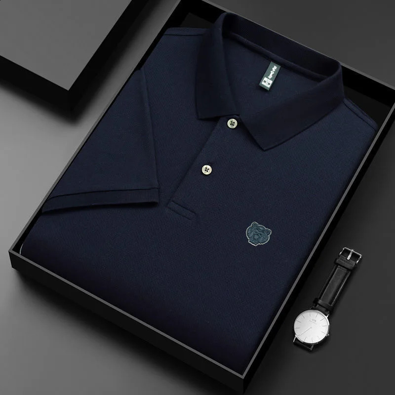 High end 100% cotton POLO shirt Mens summer fashion tiger head embroidery short sleeve T-shirt lapel half sleeve Paul shirt 240820