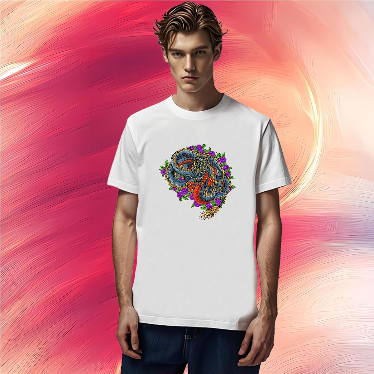 T-Shirts for Men 230g Cotton dragon Daily Outfit Breathable Short Sleeve Asian Size Men Tops Tees New Designer Cool Tops Shirt