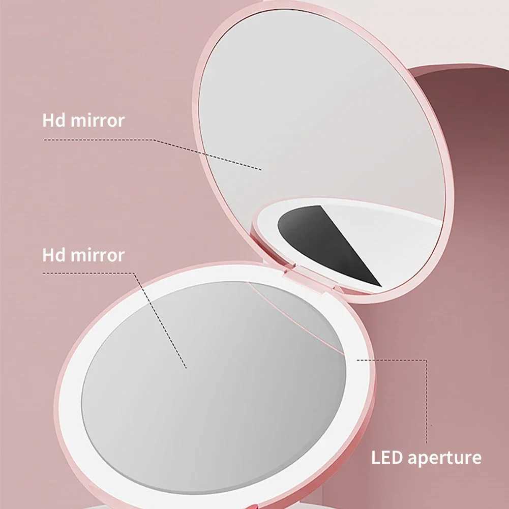 Makeup Mirror Light Mini Portable LED Light Hand Hold Cosmetic Mirror Foldable Lightweight Mini Design Pocket Mirror Y240819