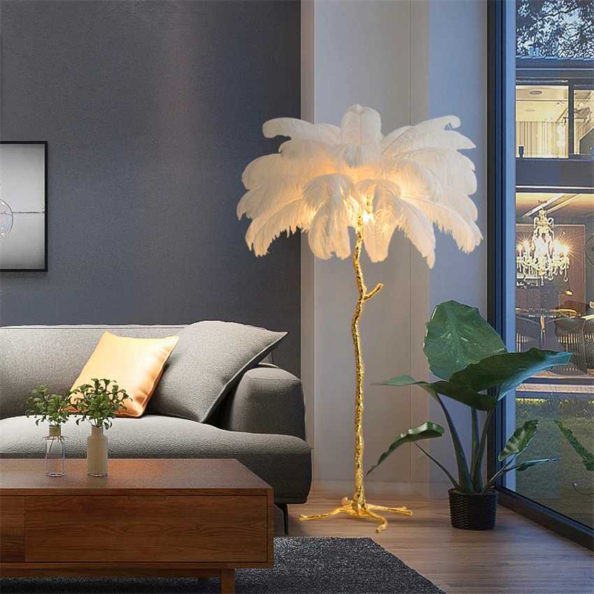Feather Floor Lamp Nordic Ostrich Feather Lamp Reading Lamp For Modern Living Room Decoration Led Lamp For Decoration Bedroom Y240820