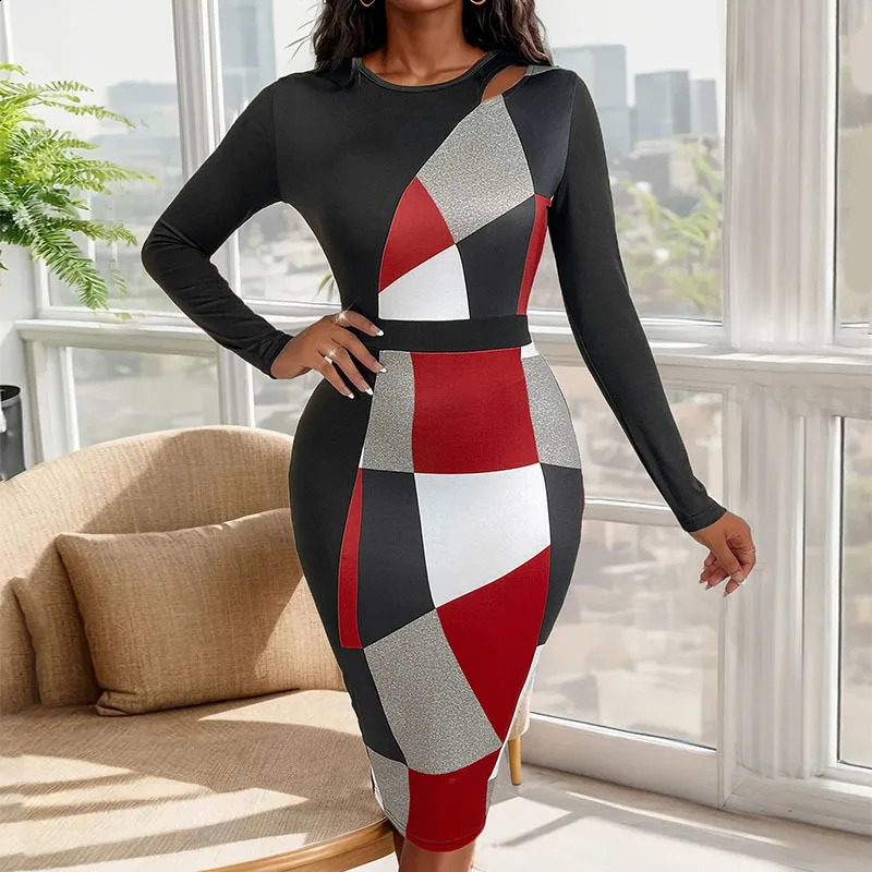 Autumn Slim Fit Commuting Dress with Geometric Shape High Waisted Long Skirt for Women Hip Hugging Skirt 240819