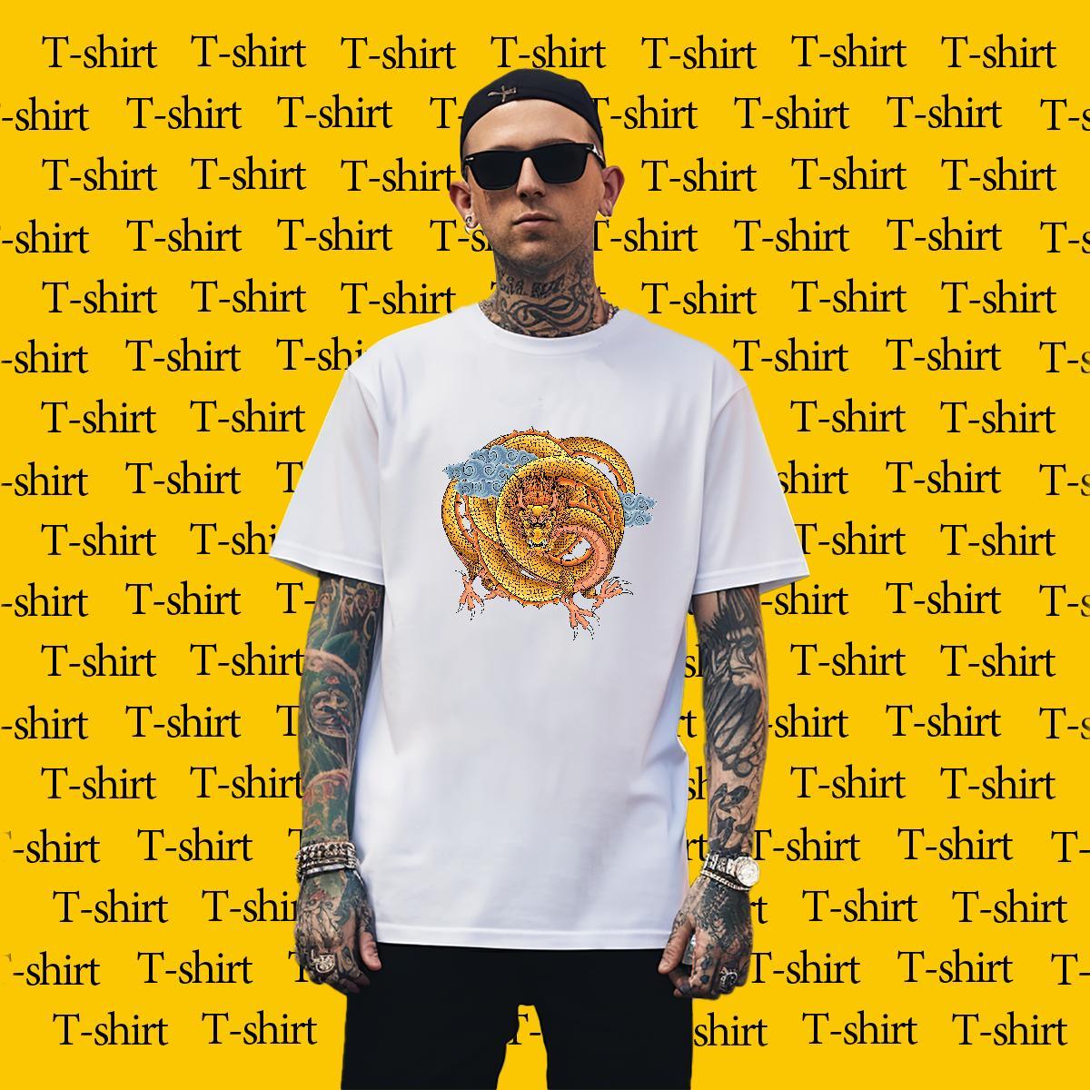 Unisex dragon T-Shirts for Men Street wear Hip Hop Men Tees 100% Cotton 230g Fashion New Breathable Crew Neck Custom Print Oversized Top Tees