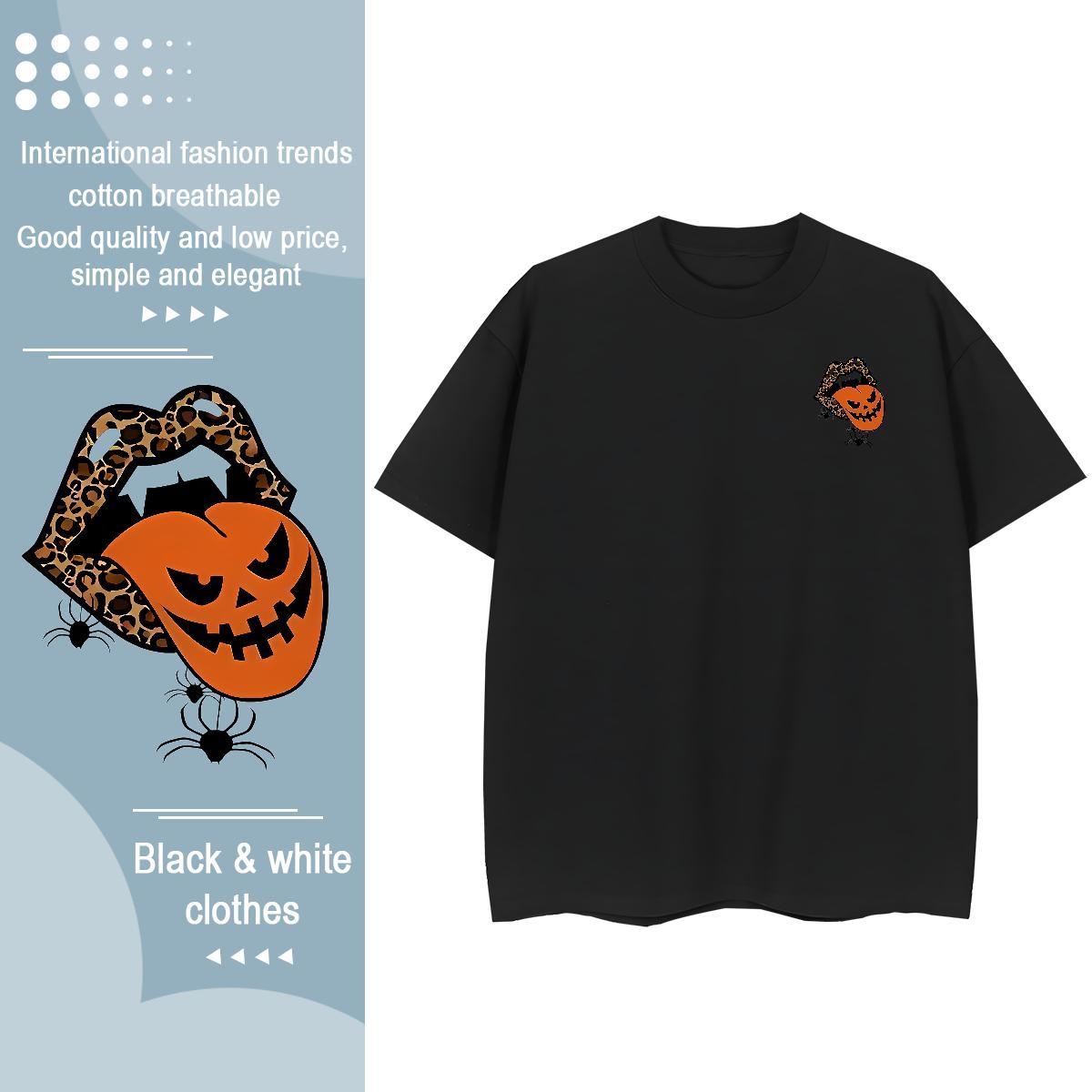 Fashion Tshirt for Man Woman halloween Daily Wear 230g 100% Cotton Tops Tees Crew Neck Comfortable T shirt Black Oversized