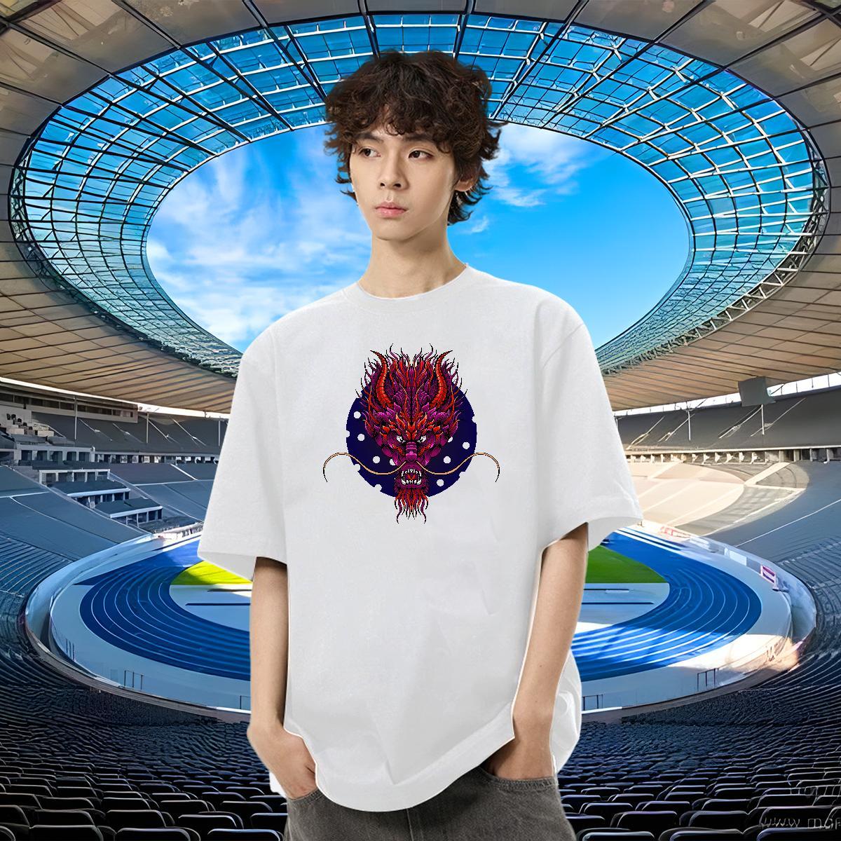 Wholesale Tshirt for Man Woman Sports Casual 230g Cotton Floral Print O Neck Short Sleeves dragon T Shirts Men Casual New Clothes