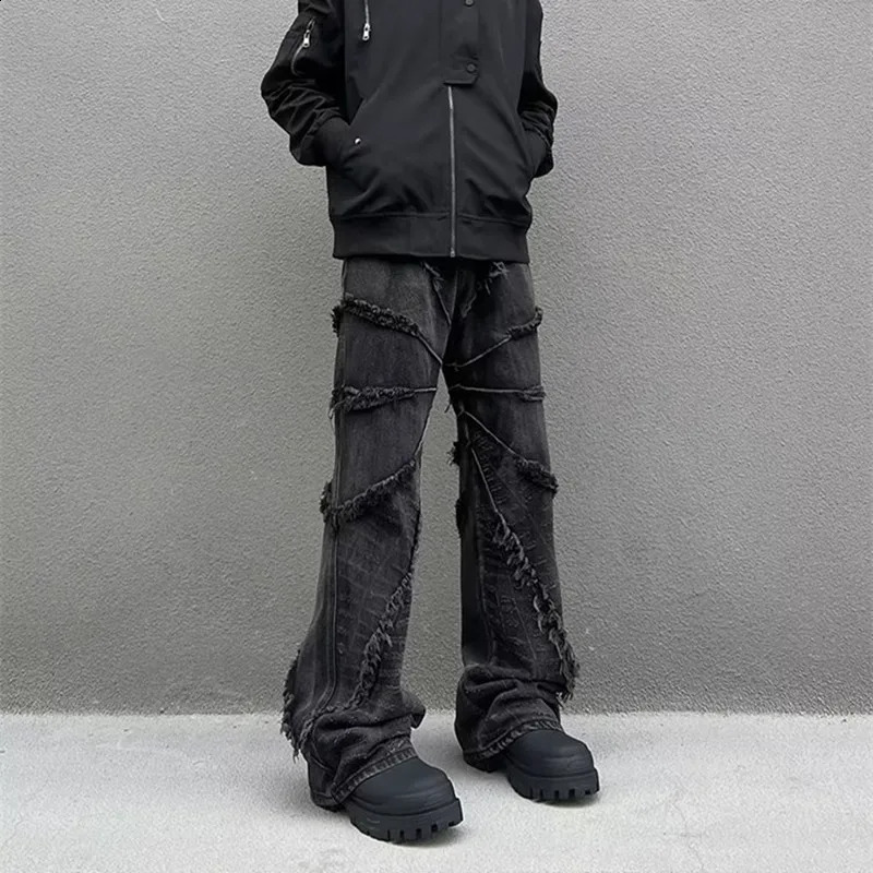 Cyber Y2K Fashion Washed Black Baggy Stacked Jeans Pants For Men Clothing Straight Hip Hop Long Trousers Pantalones Hombre 240819