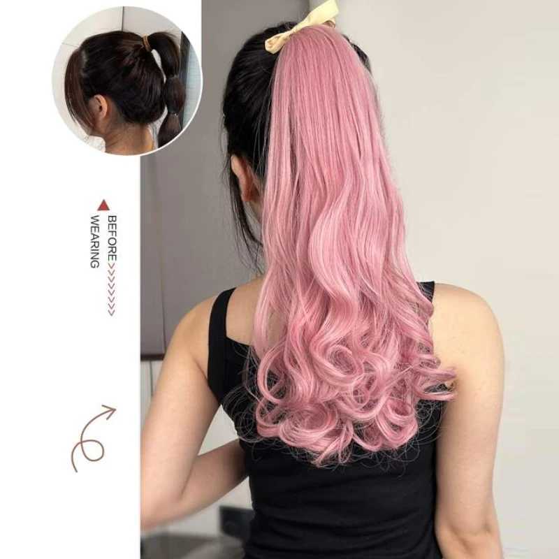 Newly synthesized lace ponytail hair extension fake tail natural hair clip pink ponytail curly organic womens wig W240817