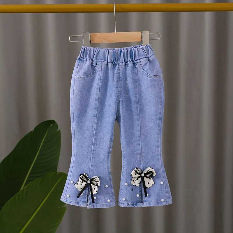 New Autumn Korean Girls Jeans Childrens Stretch Baby Sewing Clock Bottom Spring Autumn JeansW240819