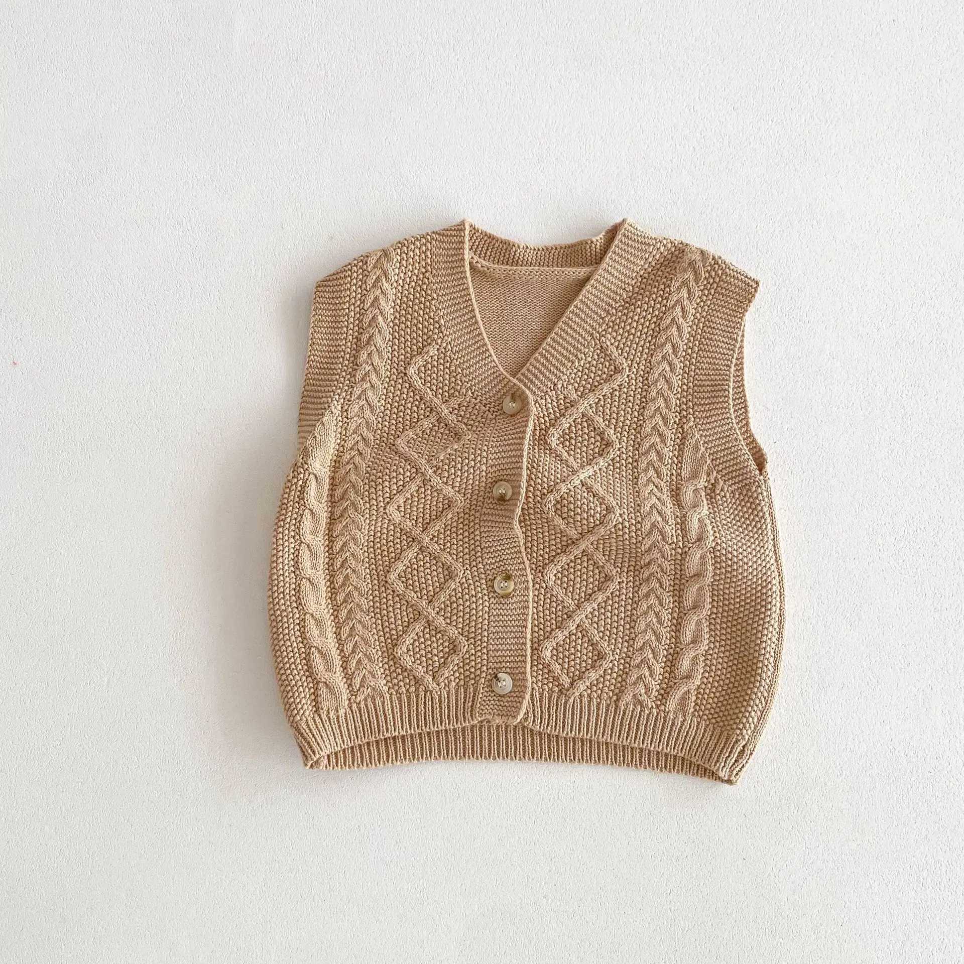 Autumn New Children V-neck Vest Baby Sleeveless Knitted Sweater Boys Girls Solid Casual Cardigan Coat Kids Versatile Tops JacketXJ240819