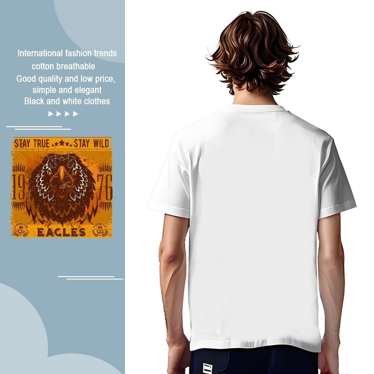 T shirt 100% Cotton 230g eagle Hip Hop Breathable Short Sleeve Black Oversized Men Tees Classic Loose Fit Tops Tees