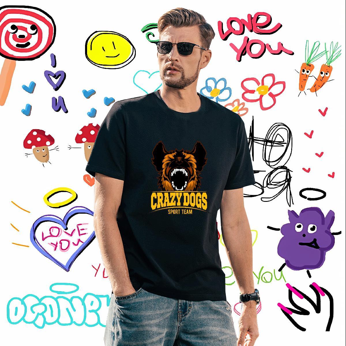 Loose crazy dog Man T Shirts Street Mens Tshirts 230g Cotton Classic Short Sleeve O-Neck Oversized 4XL Polos
