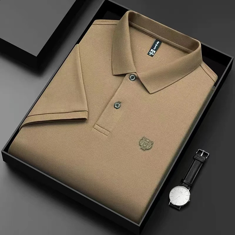 High end 100% cotton POLO shirt Mens summer fashion tiger head embroidery short sleeve T-shirt lapel half sleeve Paul shirt 240820