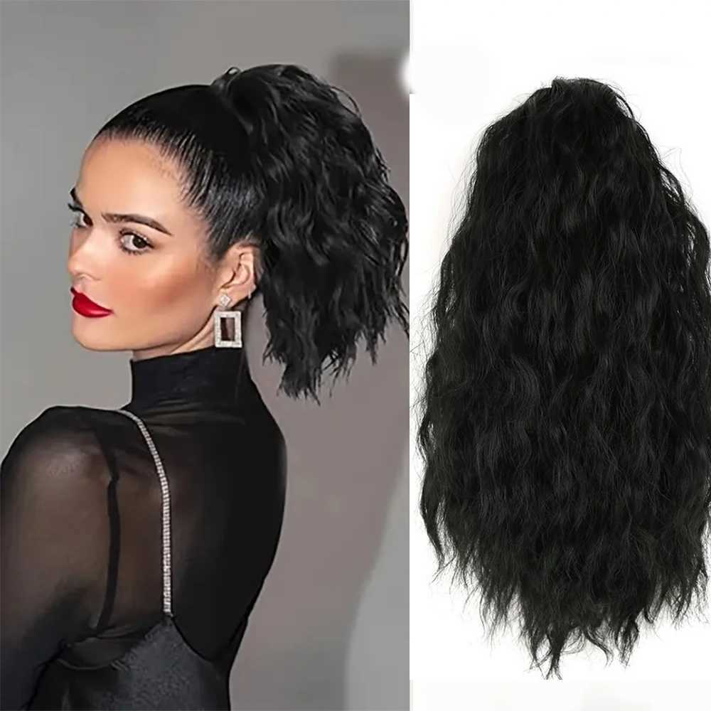 25cm fluffy water wave brushed synthetic ponytail hair extension Wigs curly hair fake ponytail women wear Wigs daily W240817