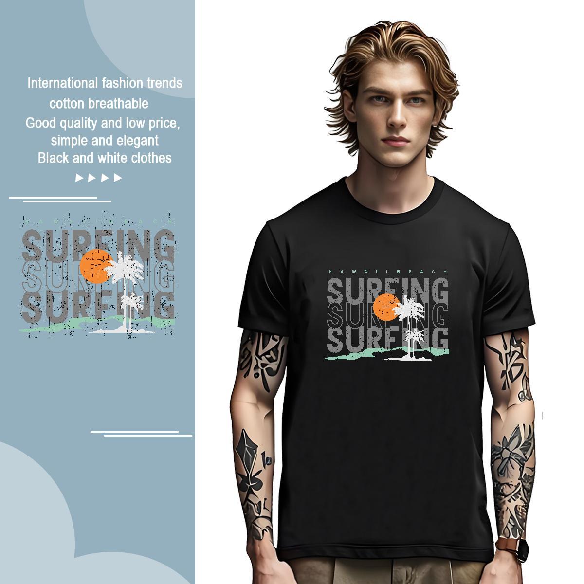 Brand beach 100% Cotton 230g Tshirts Summer Casual Breathable Mens T Shirts Classic Custom Printing Tee Shirt