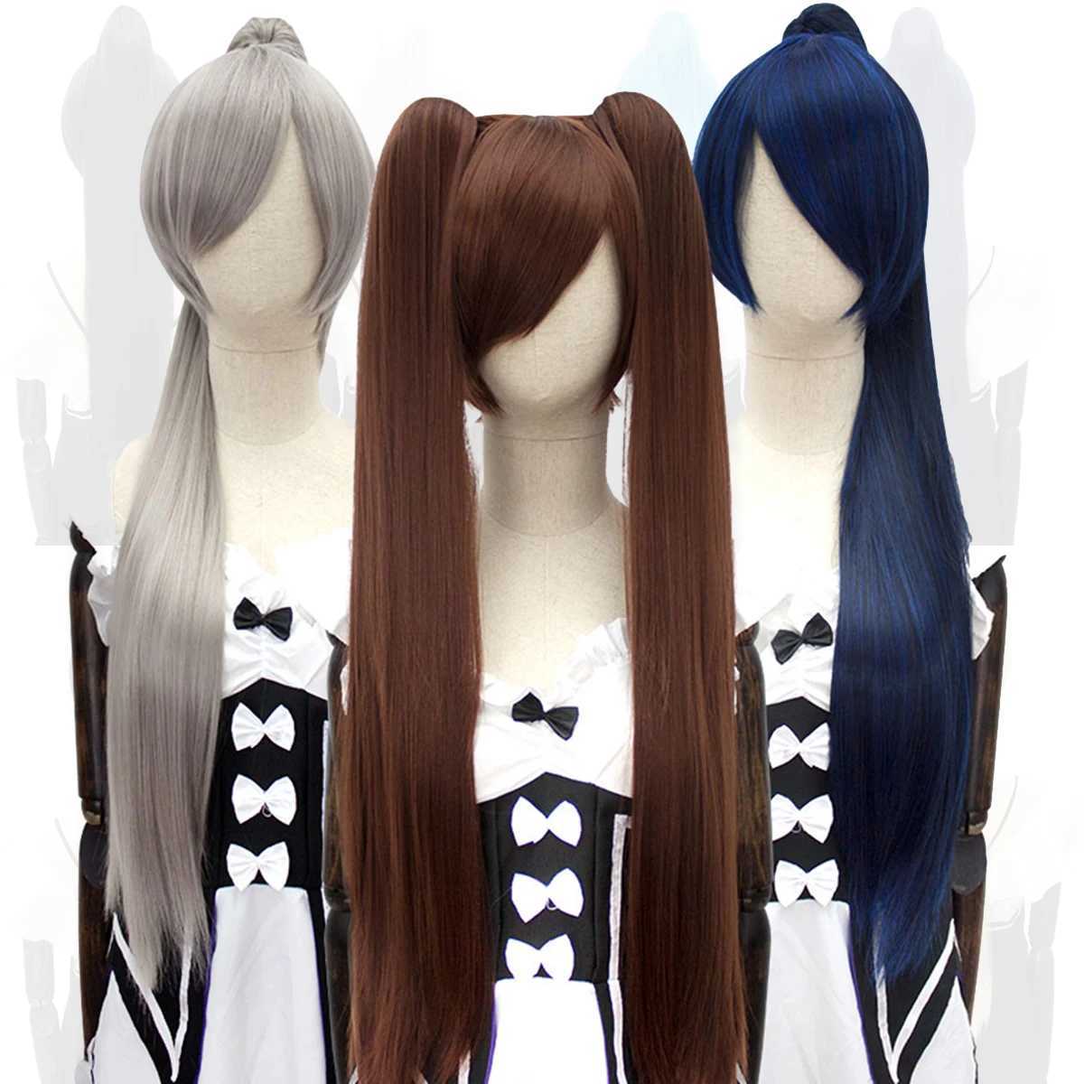 DIFEI synthesis 80CM long straight ponytail clip cosplay wig high-temperature fiber optic wig anime party ponytail party wig W240817