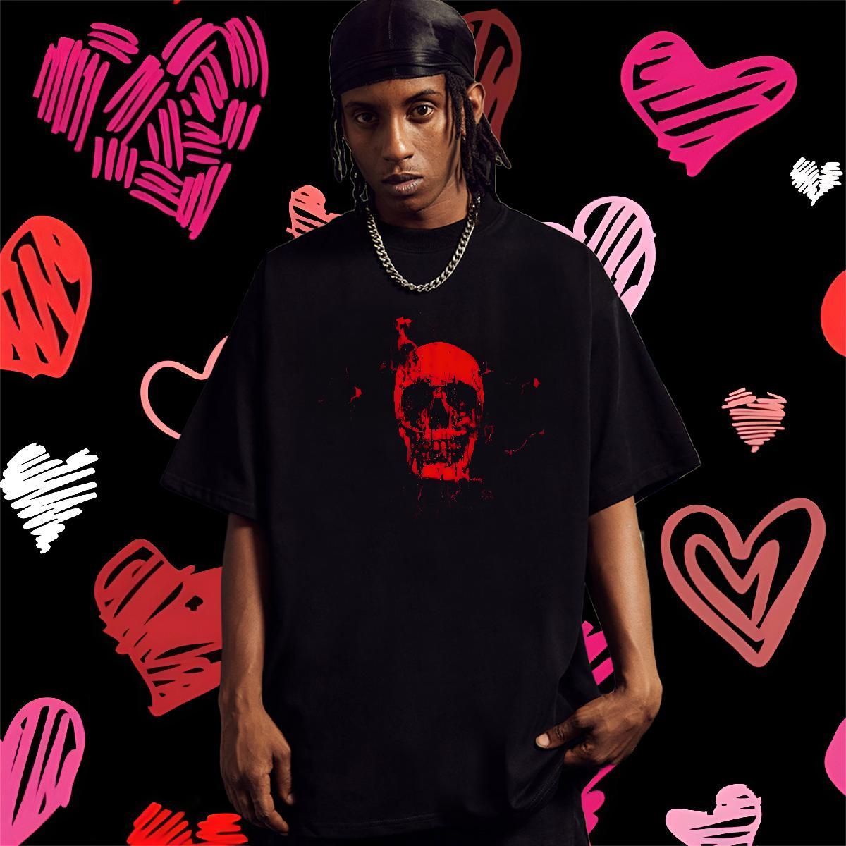 2024 Summer skull Tshirts 230g Pure Cotton T-Shirts Plus Size Custom Summer Casual Breathable Short Sleeve Comfortable Clothes