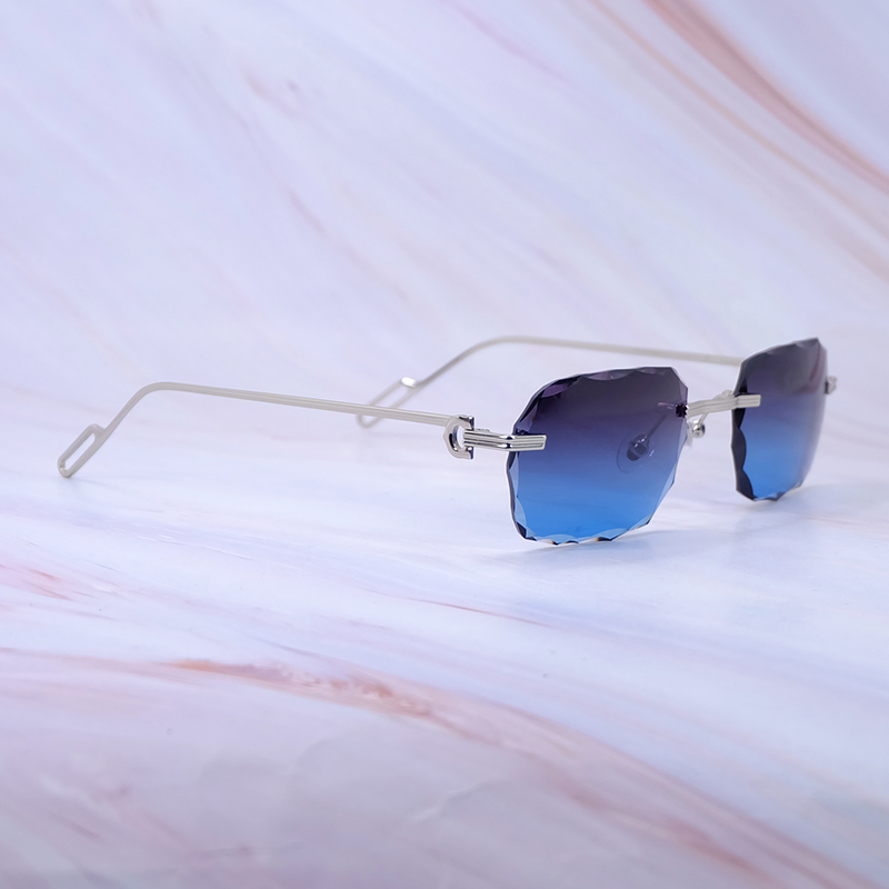 Diamond Cut Sunglasses Rimless Double Wave Stylish Vintage Carter Sun Glasses Retro Mens Decoration Designer Shades Eyewear 1130 Silver Frame