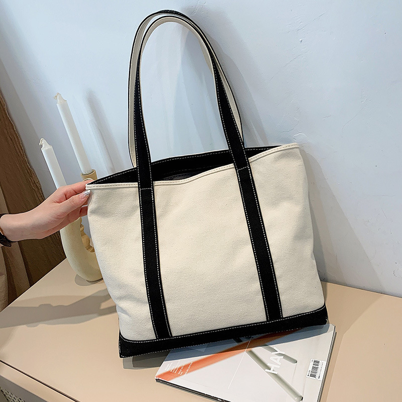 Canvas women in 2024, new casual and versatile canvas for students, simple tote bag