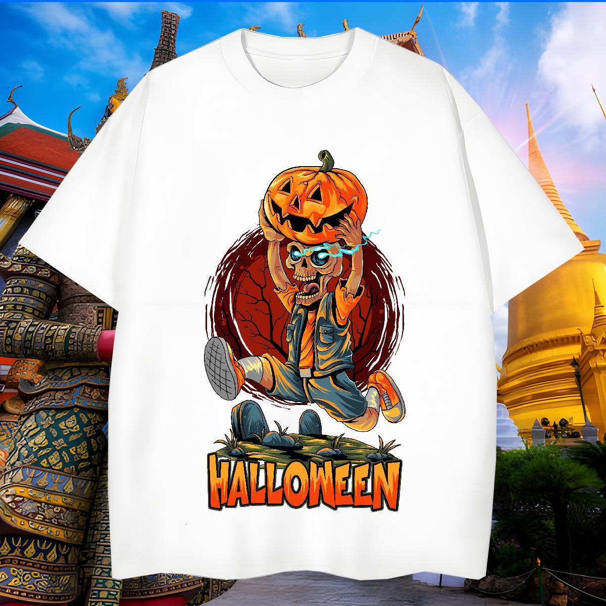 High Quality Man T Shirts pumpkin O-Neck Short Sleeve Home Outdoor Asian Size 230g Cotton Men Tops Tees Fashion New Clothes