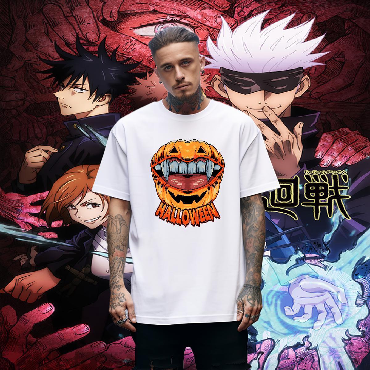 Loose Fit T Shirt For Man halloween Crew Neck Breathable Spring Summer Plus Size Cartoon 230g Pure Cotton Men Tops Tees Fashion New Tee Shirt