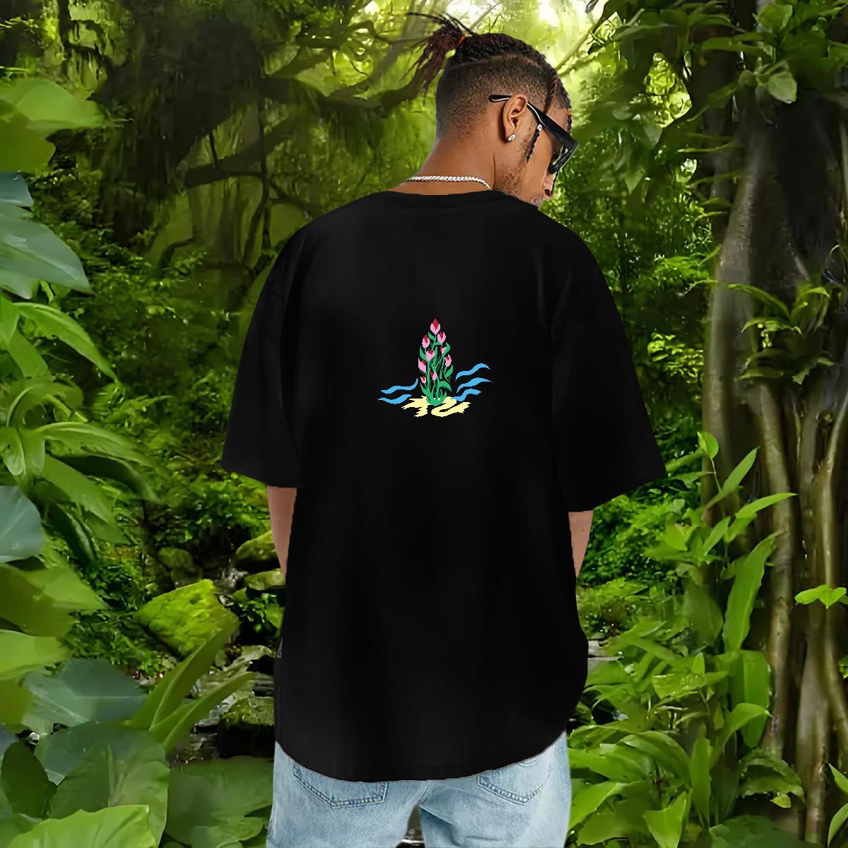 New Men Clothes T-Shirt flower Anime Printing Street 100% Cotton 230g Tees Pure Cotton Designer T shirt Floral Print