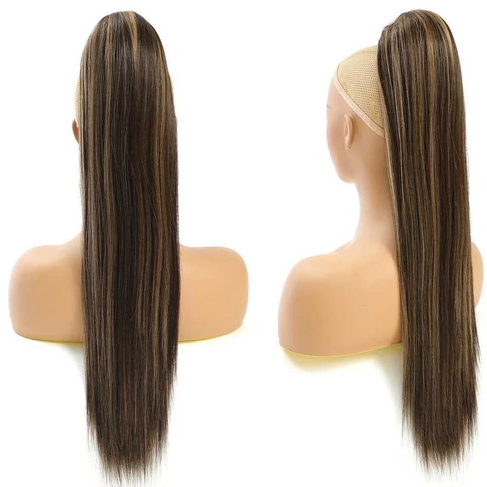 Straight long ponytail with hair extensions clipped in synthetic brushed Ombre blonde ponytail wig African ponytail female hair fake W240817