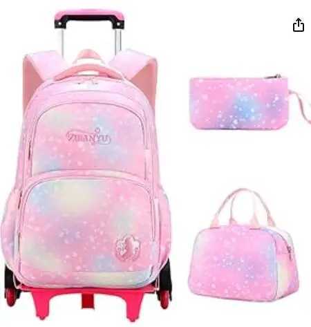School Trolley Bag Set For girls Trolley Backpack Sets Elementary School Students Rolling Bookbag Girls Backpack with Wheels Y240820