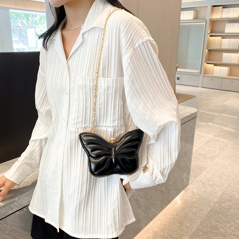 Ladies Bags on Sale 2023 Fashion n Butterfly Solid PU Leather Chains Summer Mini Decoration Versatile Shoulder Bag 240819