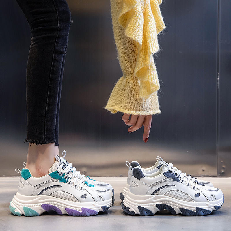Ddmysports Absorbing Film Sole Sports Women In Autumn New Thick Soled Casual S For Running Height Increasing Breathable Leather Dad Shoes OUTDOOR