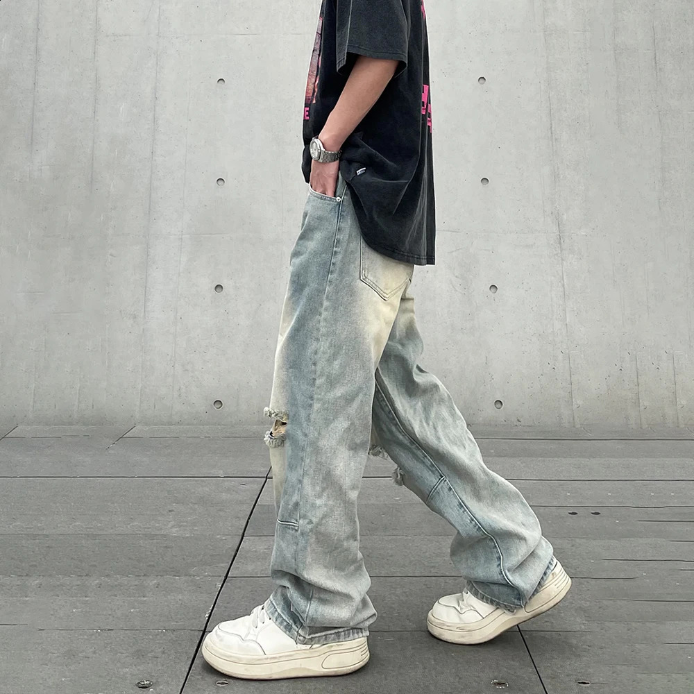 Ripped Jeans Men Baggy Streetwear Hip Hop Oversized Wide Leg Vaqueros Pantalones Hombre Loose Street Trousers Y2k Denim Pants 240819