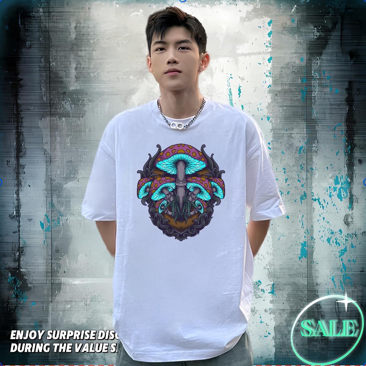 Fashion Designer Men Tees mushroom Casual Daily Wear 230g Cotton Tee Shirt Short Sleeve O-Neck Cool Mens T Shirts White Plus Size