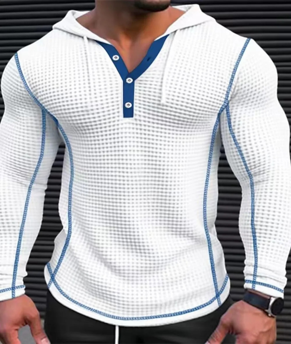 Waffle cotton ultrathin hoodie fashionable hiphop street sweater mens breathable sports jacket casual long sleeved S3XL 240819