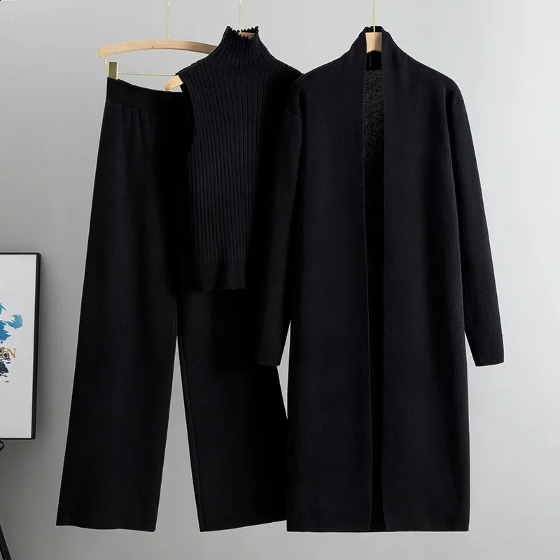 Spring Autumn 3 Piece Women Cardigan Tracksuits Fashion Knitted Pant Set Ladies Sweater Suit Vintage Fashion Ladies 3 Piece Set i240819