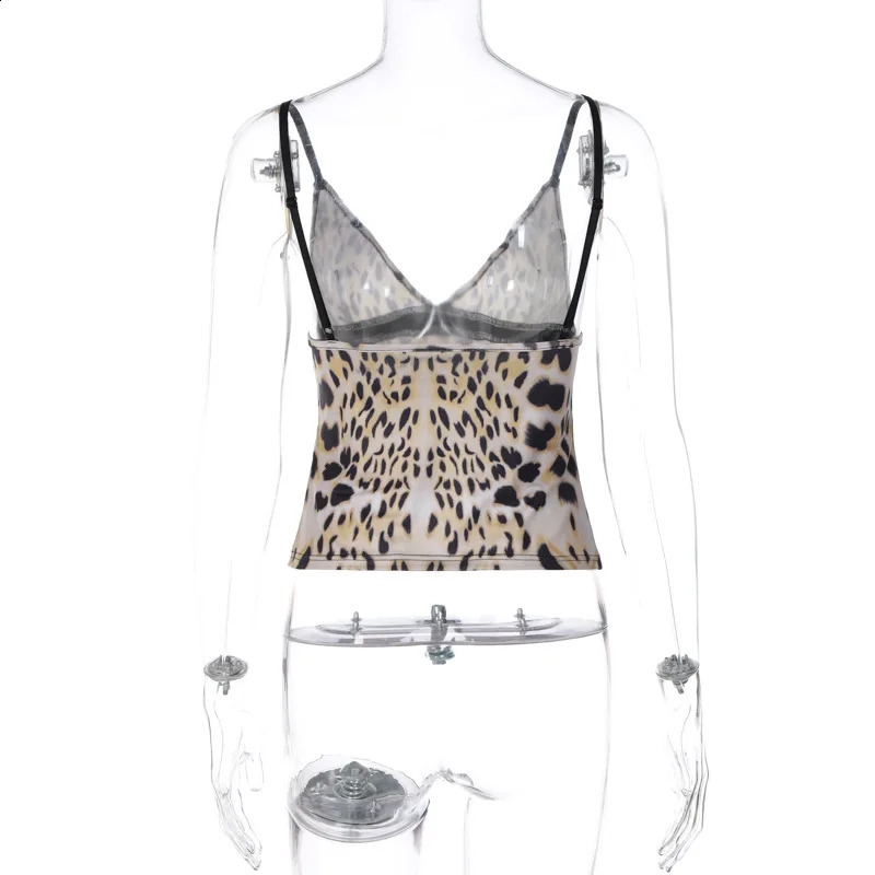 Lygens Y2K Lace Up Leopard Print High Waist Sexy Women Cami Crop Top Summer Evening Party Clothes Casual Outfits 240819