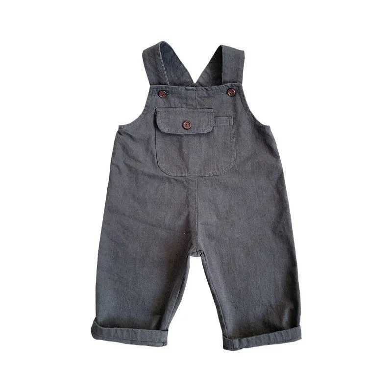 Childrens coated autumn new baby sleeveless jumpsuit for boys and girls solid casual pants with childrens cotton loose pants W240806