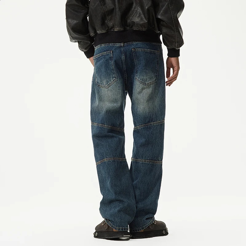 Y2K Streetwear American retro trend mens jeans personalized splicing loose straight pants 240819